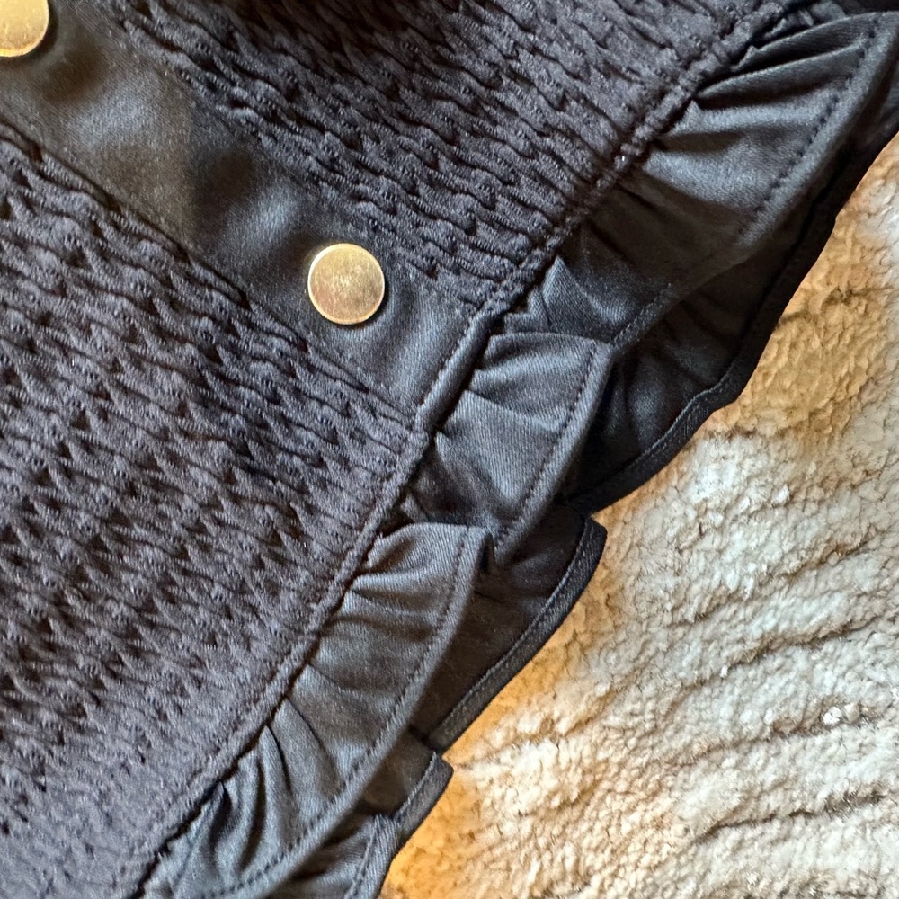 LOFT Black Textured Blouse with Gold Buttons - Picture 3 of 4